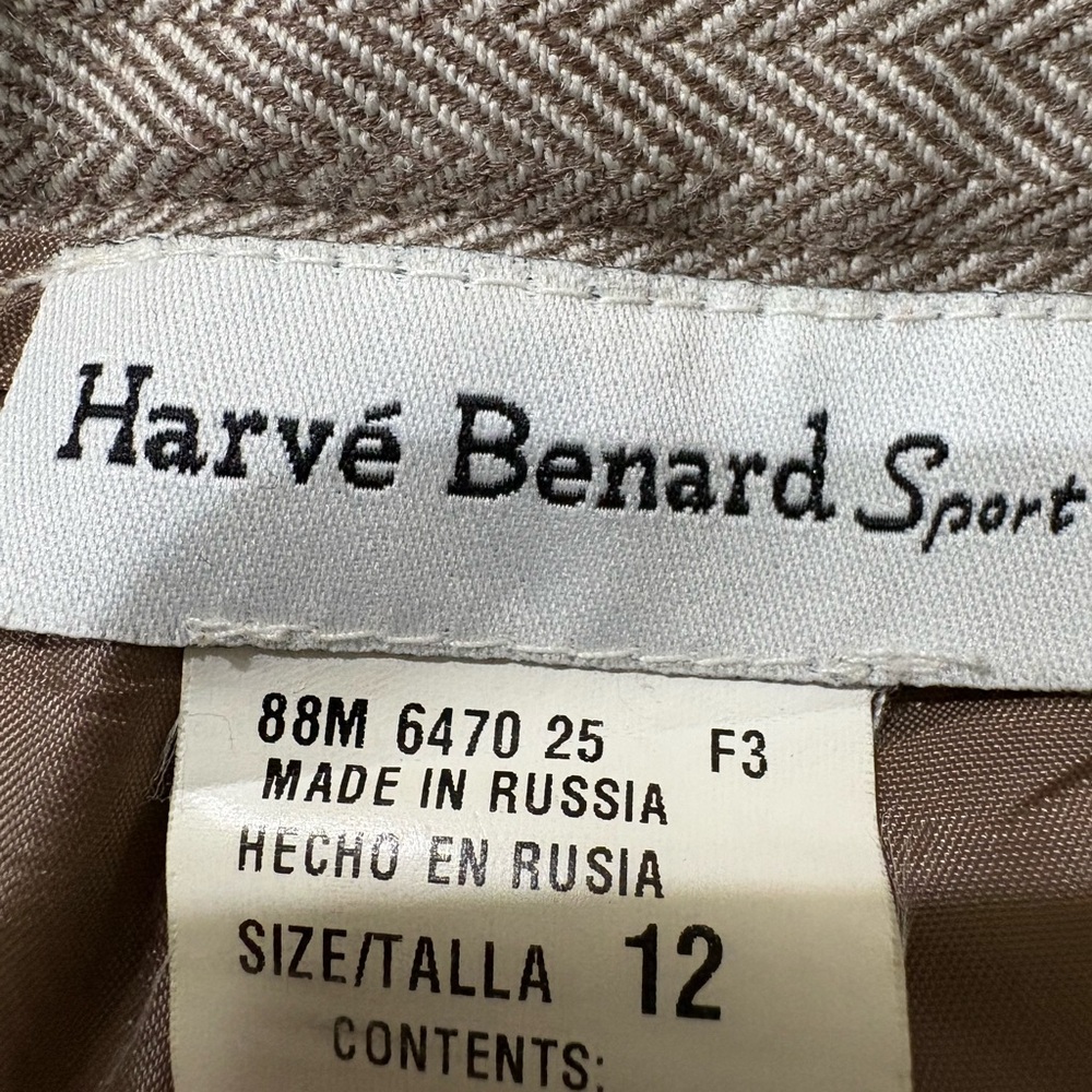 Harvé Benard Sport 100% Wool Beige Herringbone 2-Piece Pant Suit SIZE 12 - Picture 8 of 9